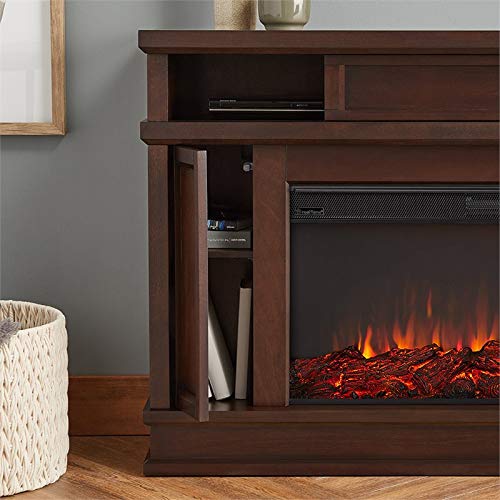 BOWERY HILL Traditional Electric Fireplace Wooden Surround Mantel Heater with Remote Control, Adjustable Led Flame, 1500W in Dark Walnut