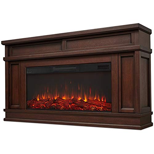 BOWERY HILL Traditional Electric Fireplace Wooden Surround Mantel Heater with Remote Control, Adjustable Led Flame, 1500W in Dark Walnut