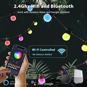 LUMIMAN Smart Color Changing Outdoor String Lights 48FT RGBIC Balcony Light with 15LED G45 Bulbs, APP Control 2.4GHZ WiFi Alexa Google, Connectable for Patio Gazebo Café Backyard