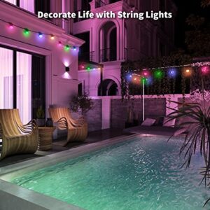 LUMIMAN Smart Color Changing Outdoor String Lights 48FT RGBIC Balcony Light with 15LED G45 Bulbs, APP Control 2.4GHZ WiFi Alexa Google, Connectable for Patio Gazebo Café Backyard