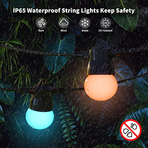 LUMIMAN Smart Color Changing Outdoor String Lights 48FT RGBIC Balcony Light with 15LED G45 Bulbs, APP Control 2.4GHZ WiFi Alexa Google, Connectable for Patio Gazebo Café Backyard