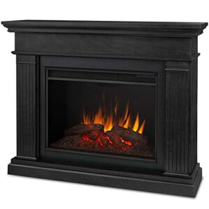 bowery hill contemporary 55.5" wooden surround heater electric solid wood fireplace with remote control, adjustable led flame, 1500w in black