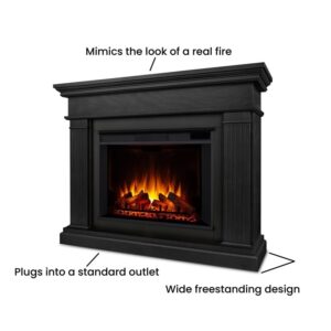 BOWERY HILL Contemporary 55.5" Wooden Surround Heater Electric Solid Wood Fireplace with Remote Control, Adjustable Led Flame, 1500W in Black