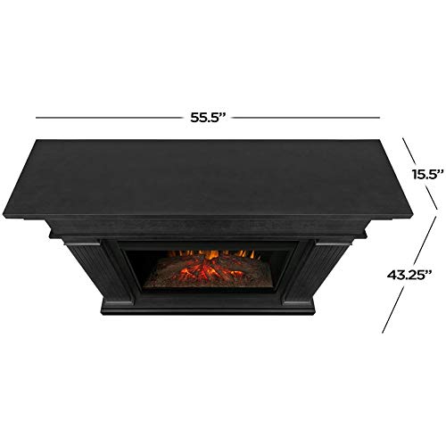 BOWERY HILL Contemporary 55.5" Wooden Surround Heater Electric Solid Wood Fireplace with Remote Control, Adjustable Led Flame, 1500W in Black