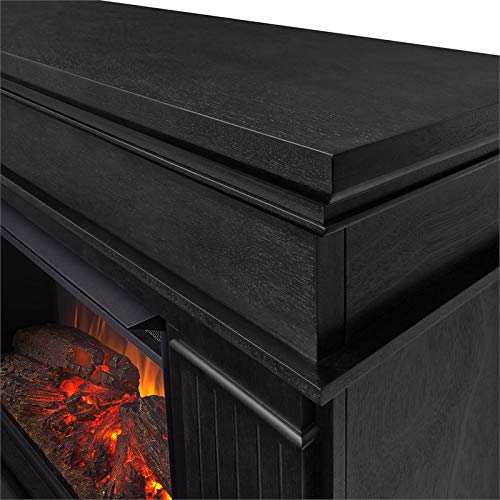 BOWERY HILL Contemporary 55.5" Wooden Surround Heater Electric Solid Wood Fireplace with Remote Control, Adjustable Led Flame, 1500W in Black