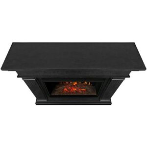 BOWERY HILL Contemporary 55.5" Wooden Surround Heater Electric Solid Wood Fireplace with Remote Control, Adjustable Led Flame, 1500W in Black