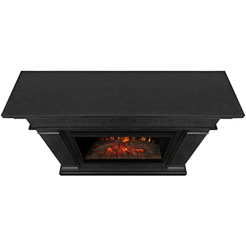 BOWERY HILL Contemporary 55.5" Wooden Surround Heater Electric Solid Wood Fireplace with Remote Control, Adjustable Led Flame, 1500W in Black