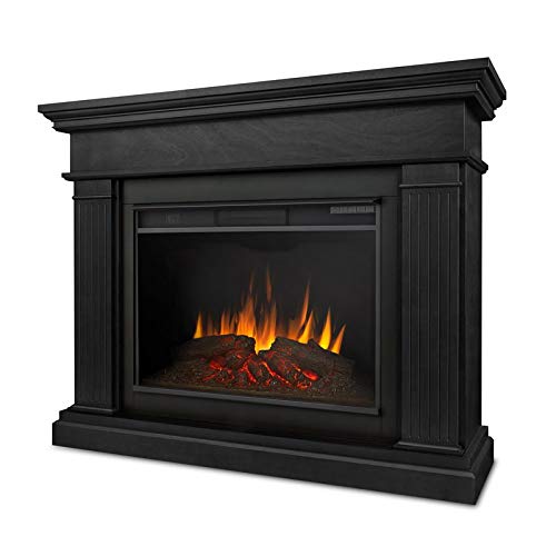 BOWERY HILL Contemporary 55.5" Wooden Surround Heater Electric Solid Wood Fireplace with Remote Control, Adjustable Led Flame, 1500W in Black