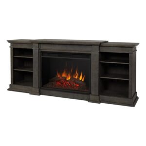 bowery hill modern 81" fireplace tv stand mantel heater with remote control, adjustable led flame, 1500w in antique gray