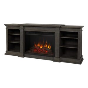 BOWERY HILL Modern 81" Fireplace TV Stand Mantel Heater with Remote Control, Adjustable Led Flame, 1500W in Antique Gray