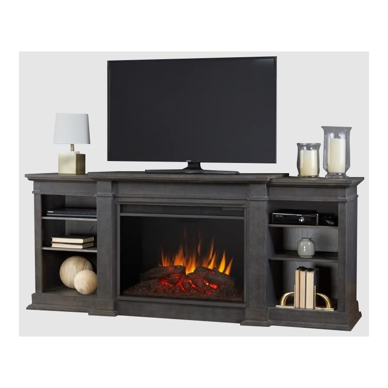 BOWERY HILL Modern 81" Fireplace TV Stand Mantel Heater with Remote Control, Adjustable Led Flame, 1500W in Antique Gray