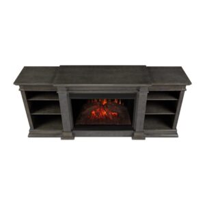 BOWERY HILL Modern 81" Fireplace TV Stand Mantel Heater with Remote Control, Adjustable Led Flame, 1500W in Antique Gray