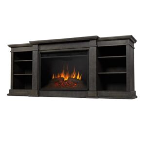 BOWERY HILL Modern 81" Fireplace TV Stand Mantel Heater with Remote Control, Adjustable Led Flame, 1500W in Antique Gray