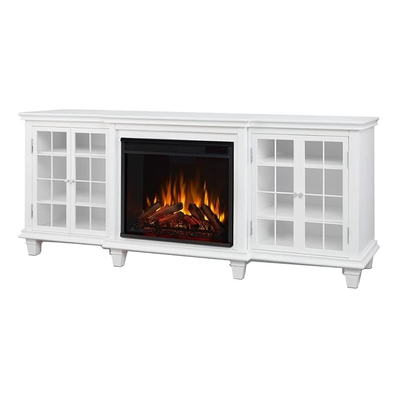 BOWERY HILL Modern Solid Wood Fireplace TV Stand for TVs up to 70" in White