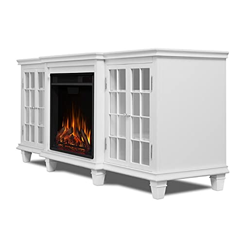 BOWERY HILL Modern Solid Wood Fireplace TV Stand for TVs up to 70" in White