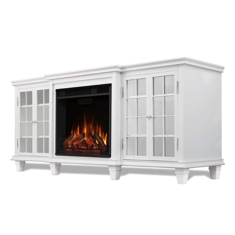 BOWERY HILL Modern Solid Wood Fireplace TV Stand for TVs up to 70" in White