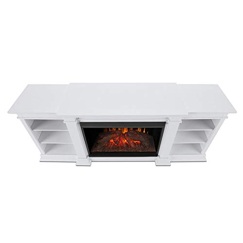 BOWERY HILL Contemporary Entertainment Fireplace Mantel Heater with Remote Control, Adjustable Led Flame, 1500W in White