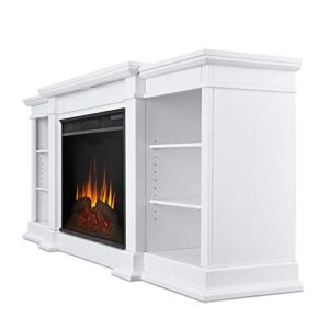 BOWERY HILL Contemporary Entertainment Fireplace Mantel Heater with Remote Control, Adjustable Led Flame, 1500W in White