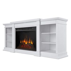 BOWERY HILL Contemporary Entertainment Fireplace Mantel Heater with Remote Control, Adjustable Led Flame, 1500W in White