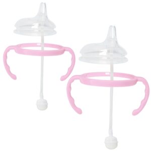 2 pack pink soft spout sippy cup - transition sippy cup kit for comotomo 5 & 8 oz bottles - conversion kit fits 5 ounce and 8 ounce bottles - baby bottle nipple with weighted straw and bottle handles