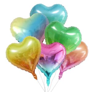 stimulate szxxzzmy 18 assorted gradient color heart shaped balloons 18 inches 6 kinds of rainbow party foil balloons, foil balloons for party decoration, birthday party supplies or wedding ceremony