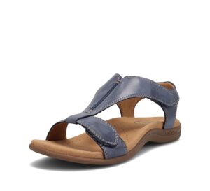 taos the show premium leather women's sandal - experience everyday style, comfort, arch support, cooling gel padding and an adjustable fit for exceptional walking comfort dark blue 8 (m) us