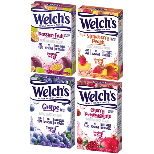 Welch's Singles to GO! Drink Mix Variety Pack - Cherry Pomegrante, Strawberry Peach, Passion Fruit and Grape