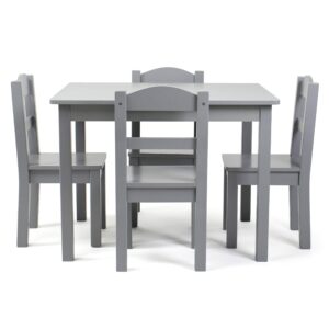 Humble Crew Kids Wood Table and 4 Chair Set, Grey & Grey/White Toy Organizer, 9 Bin Storage, 24" Tall