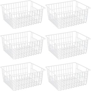 redrubbit wire storage baskets, large farmhouse metal freezer basket storage organizer bins with handles for kitchen cabinets, pantry, closets, bedrooms, bathrooms, set of 6, white