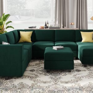 Belffin Modular Loveseat Sofa Couch with Storage Seats Velvet 2 Seater Love Seats for Small Spaces Green