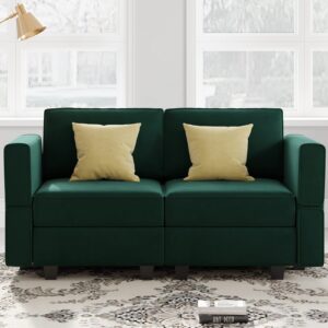 Belffin Modular Loveseat Sofa Couch with Storage Seats Velvet 2 Seater Love Seats for Small Spaces Green