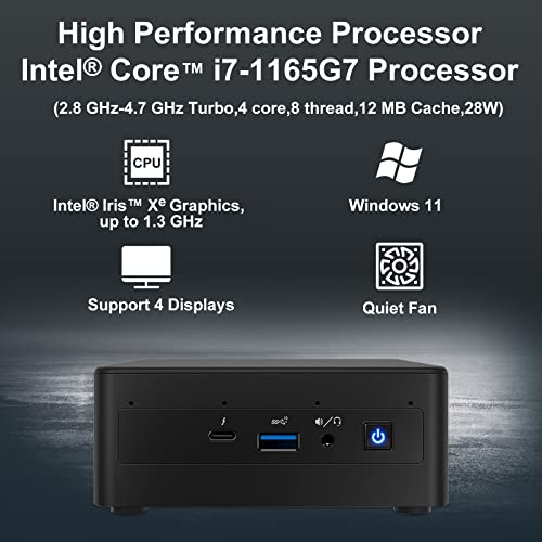 NUC NUC11PAHi7 Mini PC/HTPC,Wind 11 Mini Computer,Intel Four-Core i7 1165G7 - Up to 4.7 GHz Turbo,NVMe SSD DDR4 RAM,WiFi 6,BT 5.2 Thunderbolt 3,8K UHD,Quadruple Monitor(32GB+1TB)