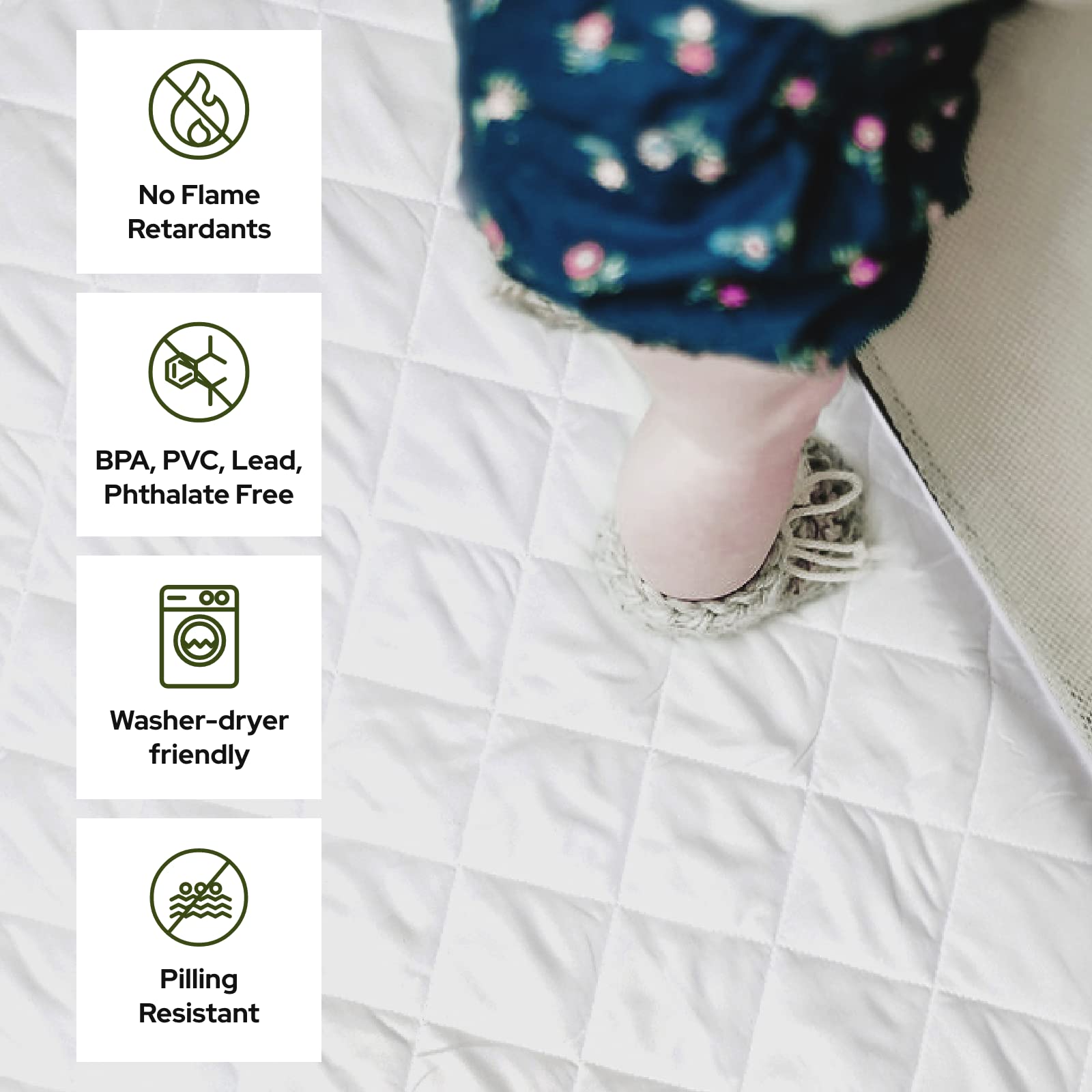 Waterproof Mini Crib Mattress Protector | Bamboo Viscose Made Ultra-Soft Quilted Mattress Cover, 1-Pack