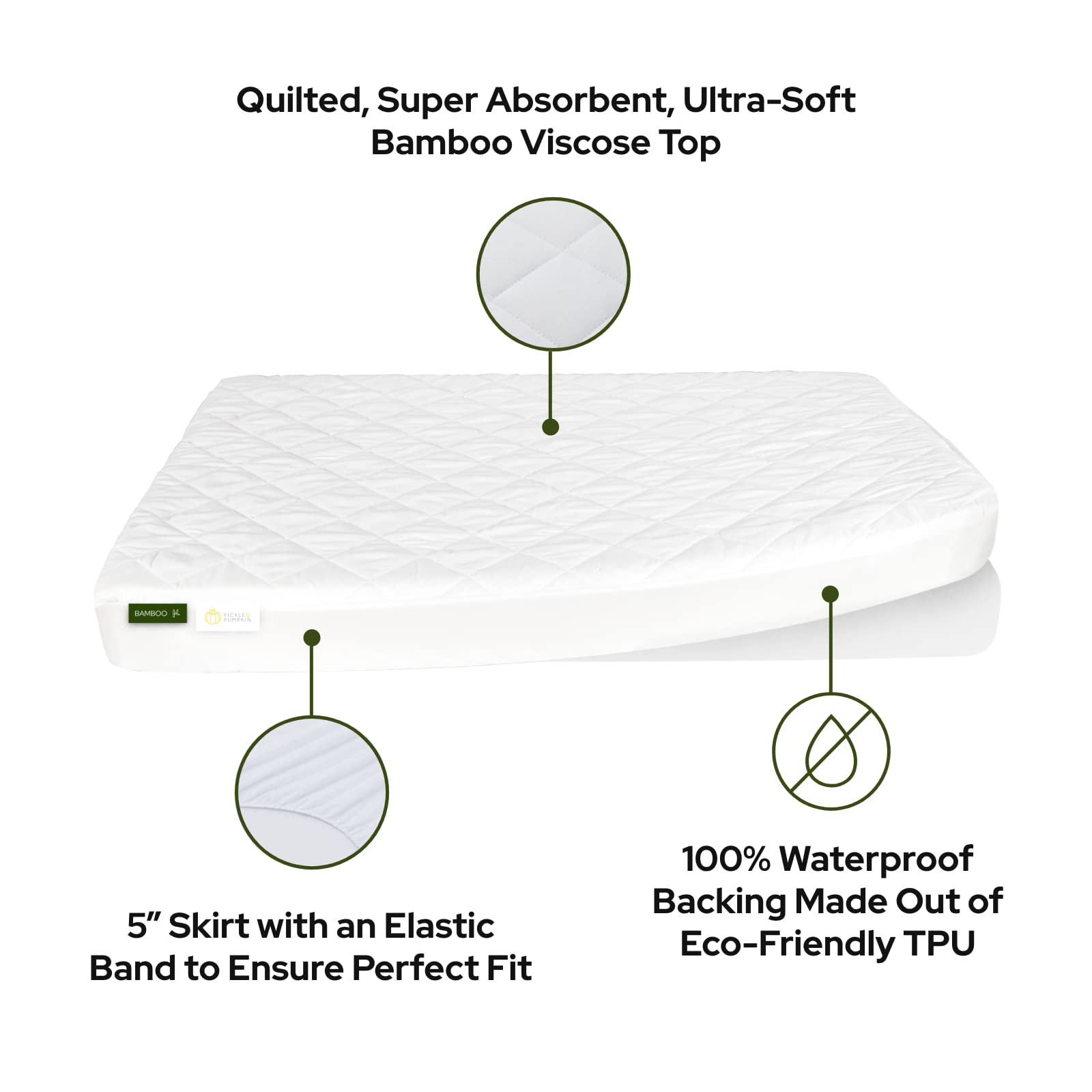 Waterproof Mini Crib Mattress Protector | Bamboo Viscose Made Ultra-Soft Quilted Mattress Cover, 1-Pack