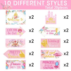 20 Pieces Princess Birthday Party Decorations Princess Welcome Sign Princess Directional Signs Castle Princess Decorations Princess Sign for Girl Birthday Baby Shower Party Supplies, 10 Styles