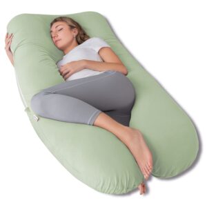 angqi pregnancy pillow, u shaped pregnancy body pillow, pregnancy pillows for sleeping with cooling cotton zipper removable cover (pale green)