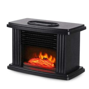 5.7 inch height freestanding electric fireplace stove heater with realistic 3d dancing flame effect, 1kw 110v fast heating mini stove heater for small indoor places with overheat protection, black