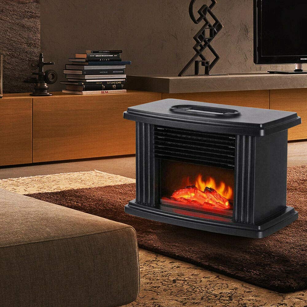 5.7 Inch Height Freestanding Electric Fireplace Stove Heater with Realistic 3D Dancing Flame Effect, 1KW 110V Fast Heating Mini Stove Heater for Small Indoor Places with Overheat Protection, Black