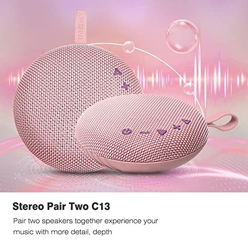 INSMY Waterproof Bluetooth Speakers, IP67 Floatable Portable Wireless Small Shower Speaker, Punchy Bass Loud Sound, Stereo Pairing, 24H Playtime, Hands-Free Clear Call for Beach Kayak Canoe (Pink)