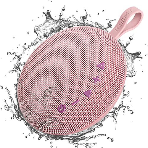 INSMY Waterproof Bluetooth Speakers, IP67 Floatable Portable Wireless Small Shower Speaker, Punchy Bass Loud Sound, Stereo Pairing, 24H Playtime, Hands-Free Clear Call for Beach Kayak Canoe (Pink)