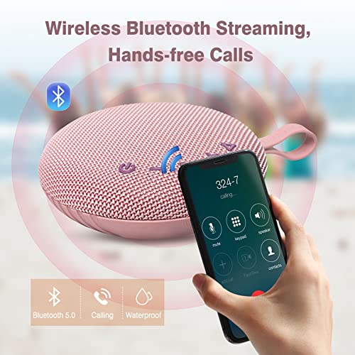 INSMY Waterproof Bluetooth Speakers, IP67 Floatable Portable Wireless Small Shower Speaker, Punchy Bass Loud Sound, Stereo Pairing, 24H Playtime, Hands-Free Clear Call for Beach Kayak Canoe (Pink)