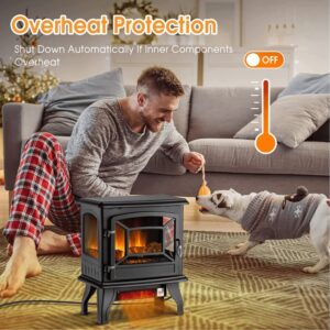 Electric Fireplace Heater Stove 20" Freestanding Stove Heater 1400W/4780BTU Indoor Small LED Heater for Home Office,Overheating Safety Protection,Realistic Flame Effect,Black