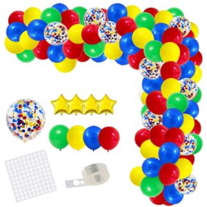 red blue yellow green balloon garland kit, 121pcs red green blue yellow balloons for transportation robot street birthday baby shower graduations carnival circus party decorations