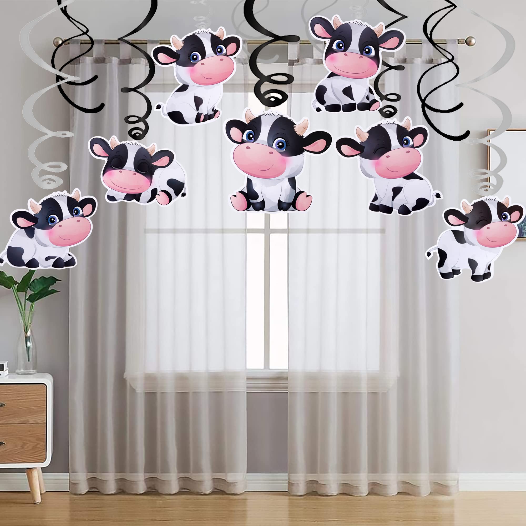 15Pcs Cow Birthday Party Decoration Cow Hanging Swirls for Farm Animal Theme Birthday Party Supplies