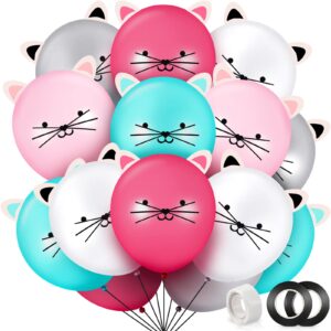 50 pieces 12 inch kitty party latex balloons diy cat balloons animal cat balloons for birthday party cute cat balloons with ears cat kids party balloons for girls cat birthday party supplies, 5 colors