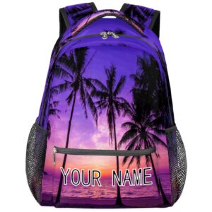 tropicallife hawaiian palm tree custom backpack, ocean beach theme personalized backpacks with name bookbag shoulder school computer hiking gym travel casual daypack