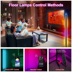 LED Corner Floor Lamp for Living Room, 63.5" Adjustable RGB Color Changing Lamp with Remote and App Control, Dimmable LED Modern Floor Lamp for Bedroom Living Room, Music Sync, Timing, Multi Modes