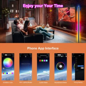 LED Corner Floor Lamp for Living Room, 63.5" Adjustable RGB Color Changing Lamp with Remote and App Control, Dimmable LED Modern Floor Lamp for Bedroom Living Room, Music Sync, Timing, Multi Modes