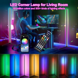 LED Corner Floor Lamp for Living Room, 63.5" Adjustable RGB Color Changing Lamp with Remote and App Control, Dimmable LED Modern Floor Lamp for Bedroom Living Room, Music Sync, Timing, Multi Modes