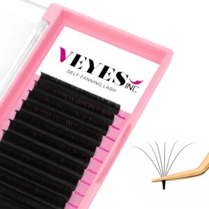 veyes inc easy fan volume lash extensions 03 05 07 j/b/l/c/cc/d/dd curl 8-25mm mixed & single length tray, matte black self fanning eyelashes, professional supplies for lash techs (0.05 d 8-16mm)